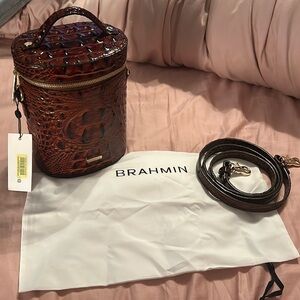 NWT- Brahmin Chestnut Brown Crocodile Print Crossbody Bag